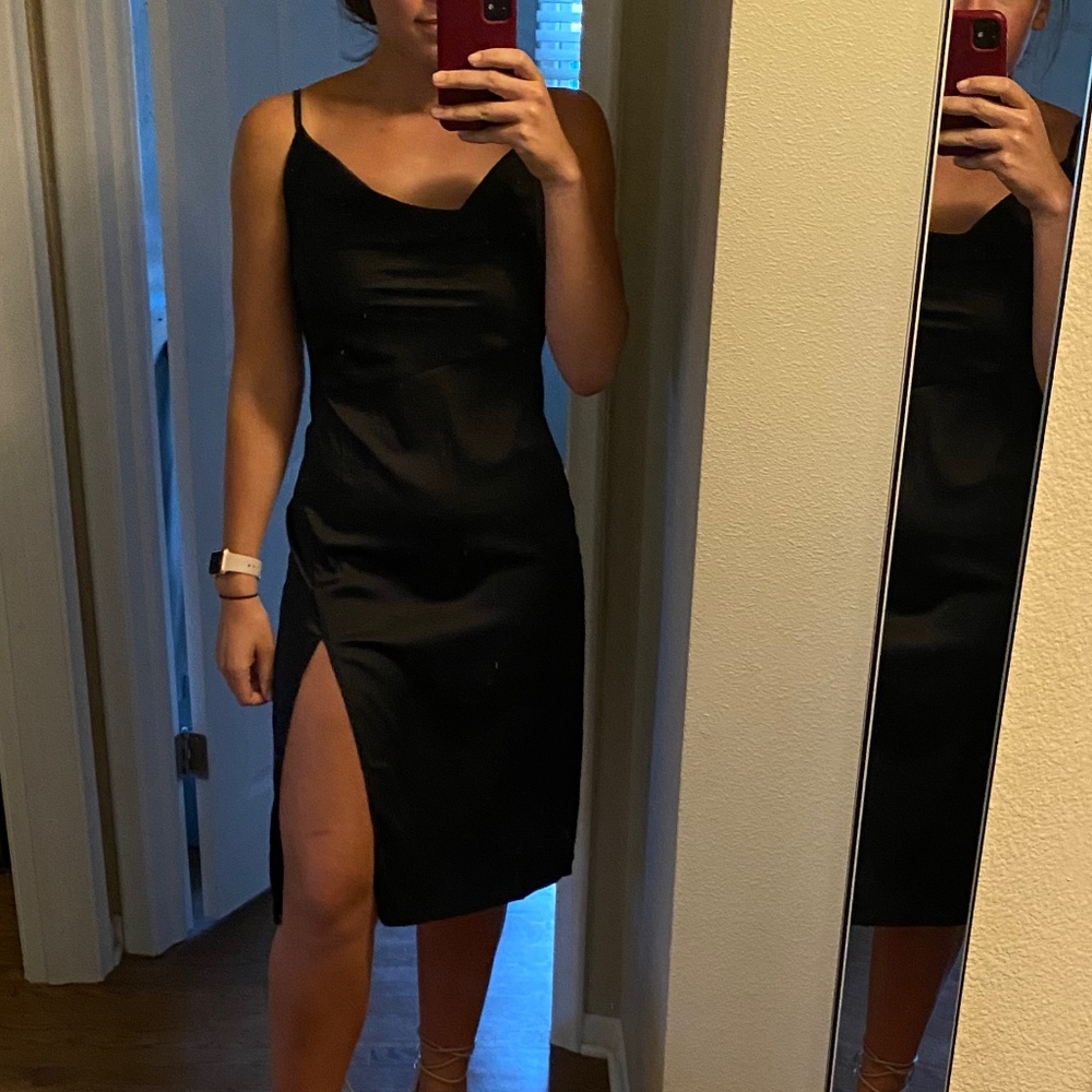 Black silk midi dress